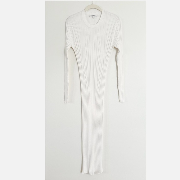 NEW Frame Denim Ribbed Knit Long Sleeve Midi Sweater Dress Off White Size Large - Picture 5 of 7